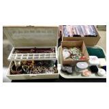 JEWELRY BOX + TRAY W/ BOXES, JEWELRY, MORE