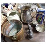 PLATED PCS, CROCK, BRASS PAIL, MARBLES