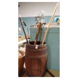 BARREL W/ VINTAGE WALKING STICKS