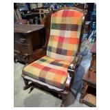 CARVED WOODEN UPHOLSTERED ROCKER