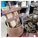 COPPER POT, SKILLET, DRAWER PULLS, CLAMP, MORE