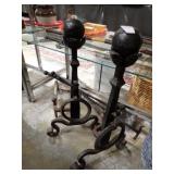 PAIR OF BALL & POST ANDIRONS