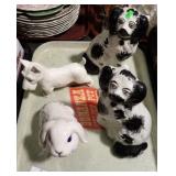 4 CERAMIC ANIMALS W/ 2 STAFFORDSHIRE DOGS