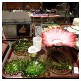 GREEN GLASS PCS, FLUTED GLASS TRAY