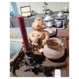 CENTRAL AMERICAN POTTERY + DRAGON CANDLESTICK