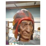 CARVED WOODEN NATIVE AMERICAN HEAD