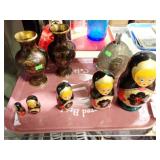 NESTING DOLLS, CLOISONNE VASES, BELL