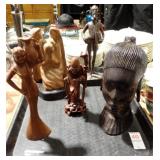5 WOODEN CARVINGS W/ AFRICAN PCS, ANGEL, MORE