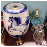 HADLEY BEVERAGE DISPENSER + GLASS LAMP, GLASS VASE