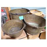 3 SPUN GRADUATED BRASS BUCKETS