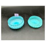 Blue Opalescent Reverse Swirl Sauce Dishes -...