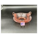 Fenton Pink Depression Glass Swan Bowl, Double...