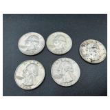 5 Washington Silver Quarters