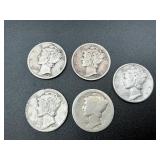 5 Mercury Silver Dimes