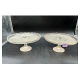 2 Vtg Jeannette Glass Harp Pattern Pedestal...