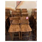 Wooden Slatted-Back Bar Stools with Footrests