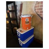 Orange Water Cooler and Blue Chest Coolers