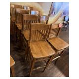 Wooden Slatted-Back Bar Stools with Footrests