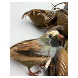 Blue and Brown Spun Glass & Quail Feather, 9pc
