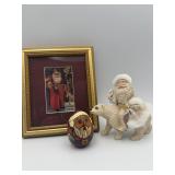 Framed Santa Postcard Print Polar Bear Figurine Lo