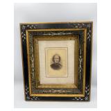 19th C. Portrait in Straw Marquetry Frame