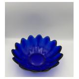 Cobalt Blue Scalloped Pressed Glass Bowl