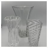 Three Clear Glass Flower Vases