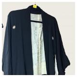 Japanese Kimono Haori Black Silk Kuro Sz M