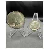 1964 Kennedy Half & 1956 Roosevelt Silver Dime