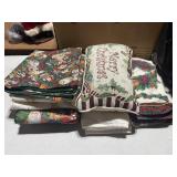Christmas Tapestry Pillow and Holiday Linens Lot