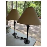 Hammered Metal Trumpet Base Table Lamps - Pair