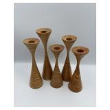 Osolnik Style Turned Wood Candlesticks - 5 Count