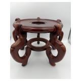 Asian Carved Wood Fish Bowl Display Stand