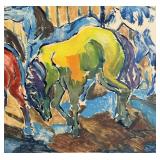 S.L. Ferraro Expressionist Style Horses Oil Painti