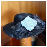 Gabor Black Straw Derby Hat White Rose
