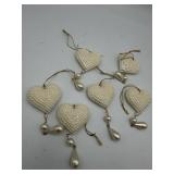 Victorian Faux Pearl Heart Ornaments Set