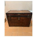 Antique Steamer Trunk Wood Metal Flat Top Tray