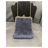 Antique Cobalt Blue Glass Micro Beaded Pouch Purse