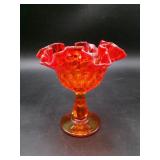 Fenton Amberina Glass Thumbprint Ruffled Compote
