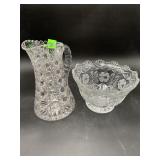 Vintage Elegant Crystal Cut Pitcher & Frosted Flor