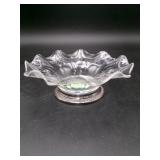 Etched Glass Ruffled Bowl with Sterling Silver Bas