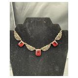 Antique Victorian Brass Red Glass Choker Necklace