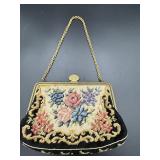 Vintage Czech Petit Point Floral Tapestry Purse