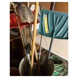 Trash Can Yard Tool Lot Shovel Rake Push Broom
