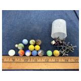 Vintage Glass Marbles Lot UV Glow Jacks Set