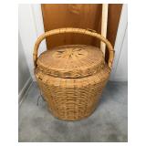 Antique Woven Wicker Picnic Basket with Lid