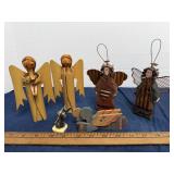 Folk Art Mixed Wood Metal Angel Ornament Lot 6pc