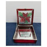Stained Glass Poinsettia Trinket Box with Mirror