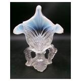 Northwood White Opalescent Leaf Chalice Footed Vas