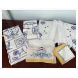 Vintage Blue Embroidered Linen Lot